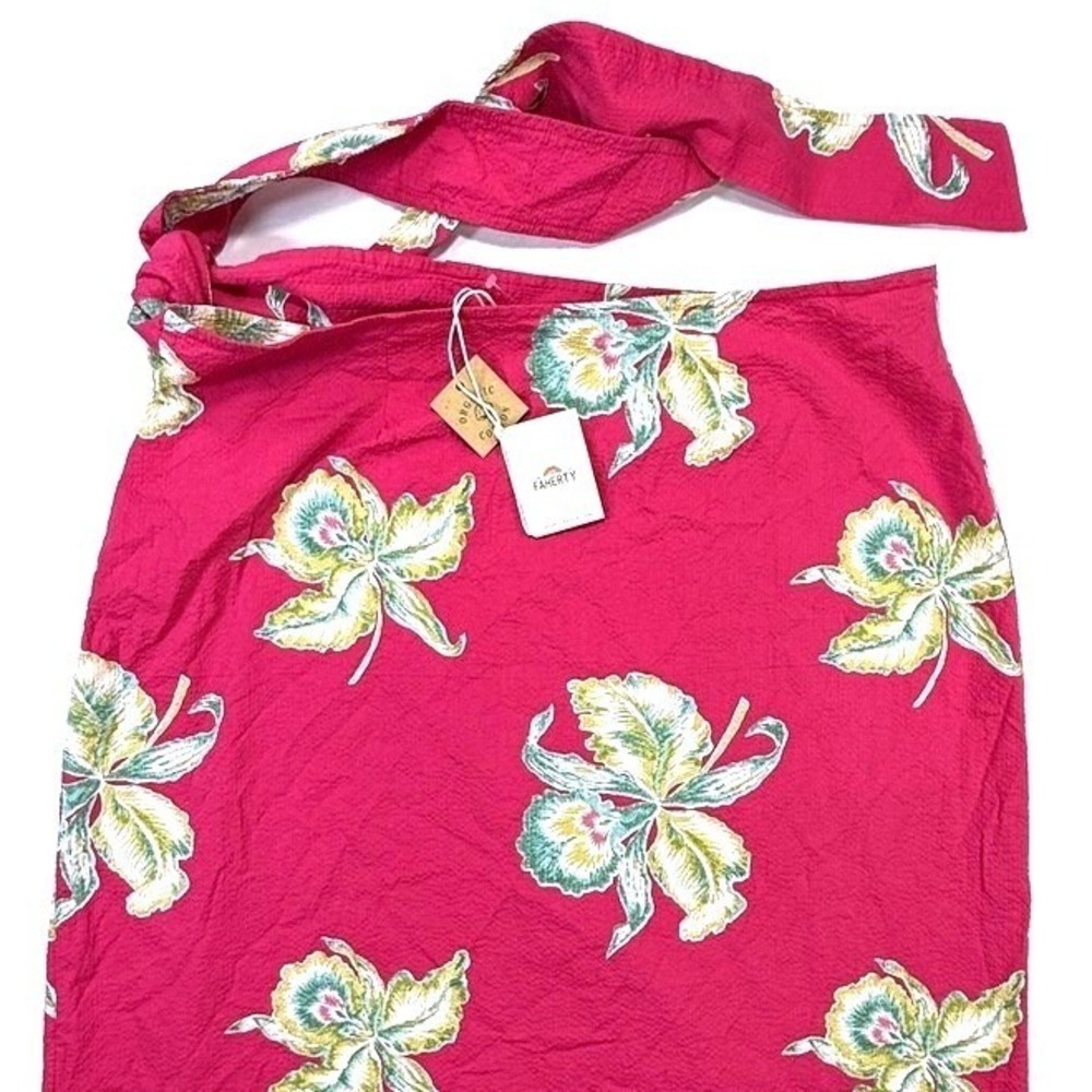 FAHERTY Womens Cotton Floral Print Straight Midi Wrap Skirt Pink Size XL